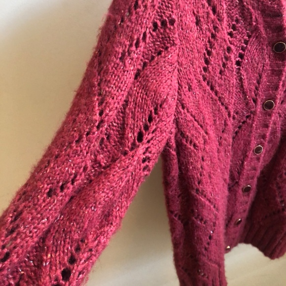 ModCloth “Proud Achievement” soft red fuzzy sweater/cardigan - Picture 5 of 6